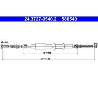 Tirette à câble, frein de stationnement ATE 24.3727-0540.2