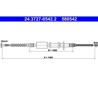Tirette à câble, frein de stationnement ATE 24.3727-0542.2