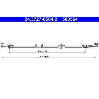 Tirette à câble, frein de stationnement ATE 24.3727-0564.2