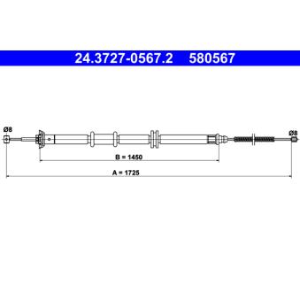Tirette à câble, frein de stationnement ATE 24.3727-0567.2