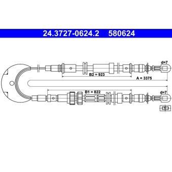 Tirette à câble, frein de stationnement ATE 24.3727-0624.2