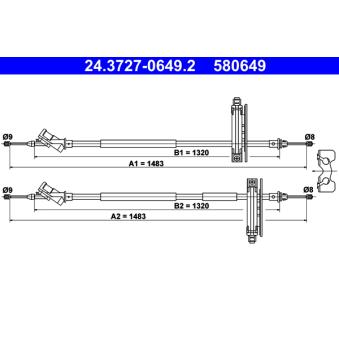 Tirette à câble, frein de stationnement ATE 24.3727-0649.2 pour FORD FOCUS 1.4 16V - 75ch