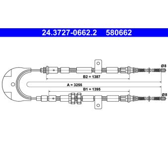 Tirette à câble, frein de stationnement ATE 24.3727-0662.2