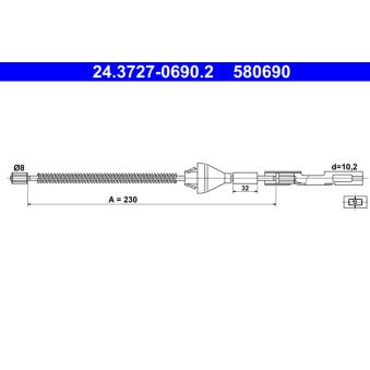 Tirette à câble, frein de stationnement ATE 24.3727-0690.2
