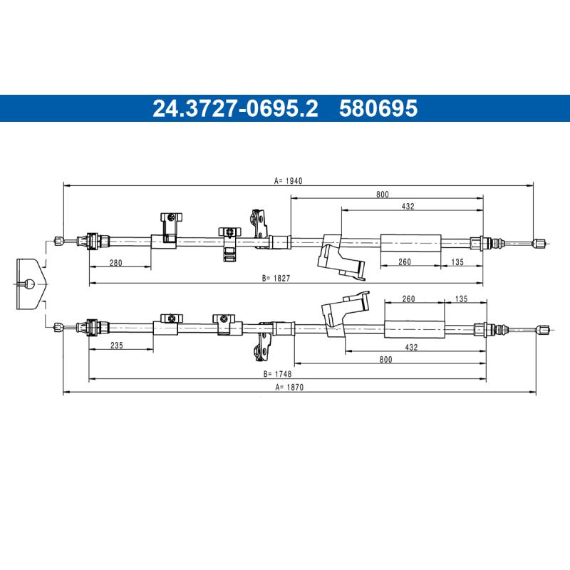 Tirette à câble, frein de stationnement ATE 24.3727-0695.2 - Visuel 1