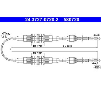 Tirette à câble, frein de stationnement ATE 24.3727-0720.2