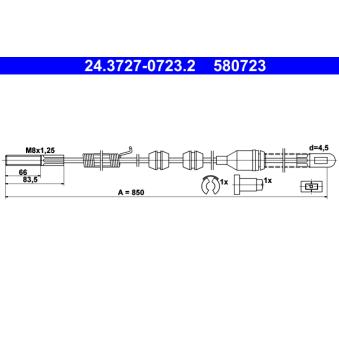 Tirette à câble, frein de stationnement ATE 24.3727-0723.2