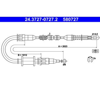 Tirette à câble, frein de stationnement ATE 24.3727-0727.2