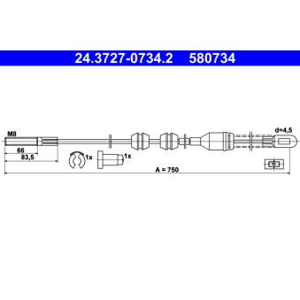 Tirette à câble, frein de stationnement ATE 24.3727-0734.2