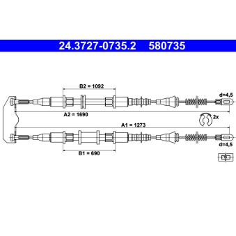 Tirette à câble, frein de stationnement ATE OEM 522641