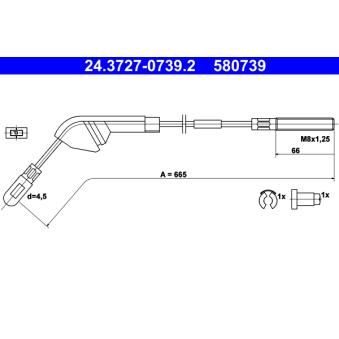 Tirette à câble, frein de stationnement ATE OEM 522599