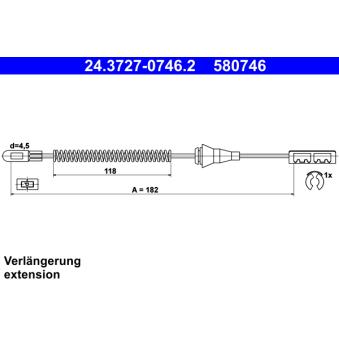 Tirette à câble, frein de stationnement ATE 24.3727-0746.2 pour TOYOTA CELICA 1.6 16V - 101cv