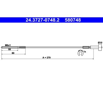 Tirette à câble, frein de stationnement ATE 24.3727-0748.2 pour TOYOTA CELICA 1.6 16V - 101cv
