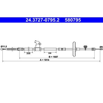 Tirette à câble, frein de stationnement ATE 24.3727-0795.2 pour SEAT LEON 1.6 CDTi - 110cv