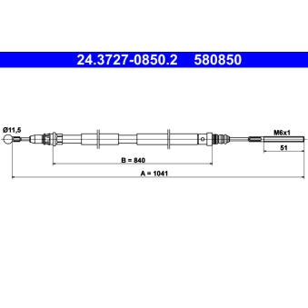 Tirette à câble, frein de stationnement ATE 24.3727-0850.2 pour MG MGF HDi 110 - 110cv