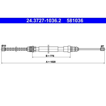 Tirette à câble, frein de stationnement ATE 24.3727-1036.2