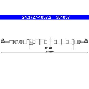 Tirette à câble, frein de stationnement ATE 24.3727-1037.2