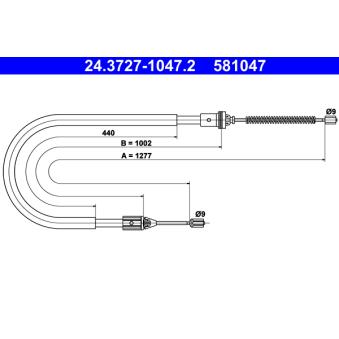 Tirette à câble, frein de stationnement ATE OEM 7700426006
