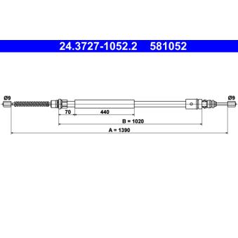 Tirette à câble, frein de stationnement ATE OEM 7700307719