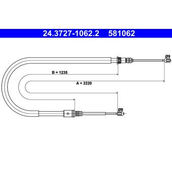 Tirette à câble, frein de stationnement ATE 24.3727-1062.2 pour KIA NIRO 1.9 DCI - 110cv