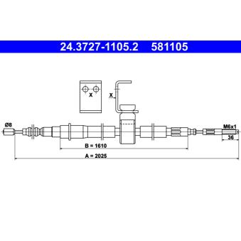 Tirette à câble, frein de stationnement ATE 24.3727-1105.2