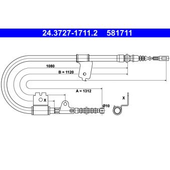 Tirette à câble, frein de stationnement ATE 24.3727-1711.2