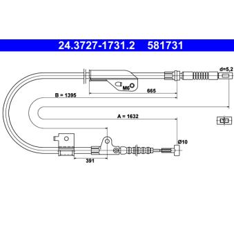 Tirette à câble, frein de stationnement ATE 24.3727-1731.2