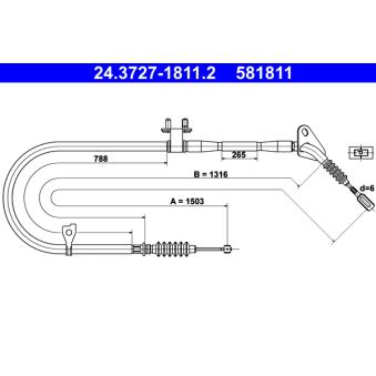 Tirette à câble, frein de stationnement ATE 24.3727-1811.2