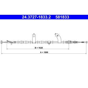 Tirette à câble, frein de stationnement ATE 24.3727-1833.2