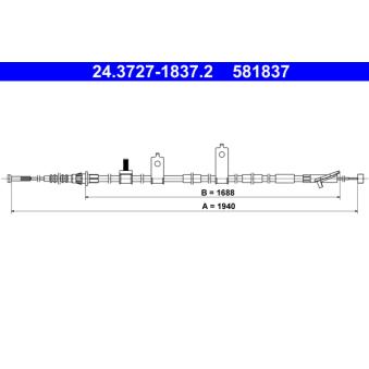 Tirette à câble, frein de stationnement ATE 24.3727-1837.2