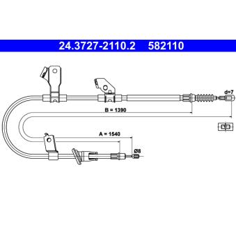 Tirette à câble, frein de stationnement ATE 24.3727-2110.2 pour MITSUBISHI COLT 1.5 DI-D - 95cv