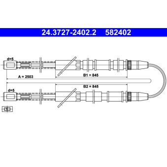 Tirette à câble, frein de stationnement ATE 24.3727-2402.2 Tirette à câble, frein de stationnement ATE 24.3727-2402.2