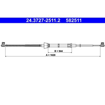 Tirette à câble, frein de stationnement ATE OEM 1J0609721BA