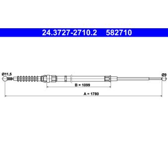 Tirette à câble, frein de stationnement ATE 24.3727-2710.2 pour LANCIA LYBRA 1.0 TSI - 110cv