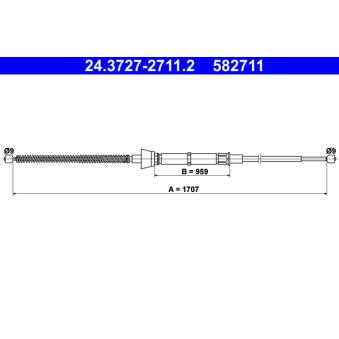 Tirette à câble, frein de stationnement ATE 24.3727-2711.2 pour LANCIA LYBRA 1.0 TSI - 110cv