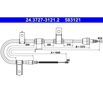 Tirette à câble, frein de stationnement ATE 24.3727-3121.2 pour HYUNDAI GETZ 1.1 - 63cv