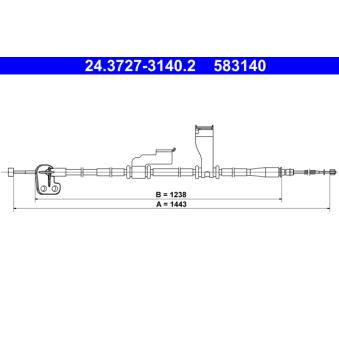 Tirette à câble, frein de stationnement ATE 24.3727-3140.2 pour CITROEN C4 1.1 - 68cv