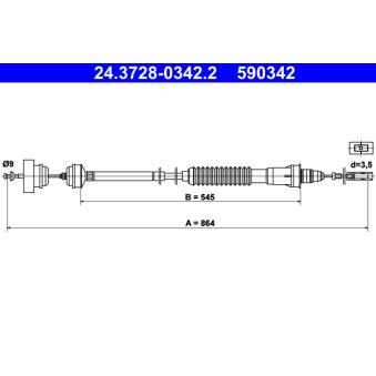 Tirette à câble, commande d'embrayage ATE 24.3728-0342.2
