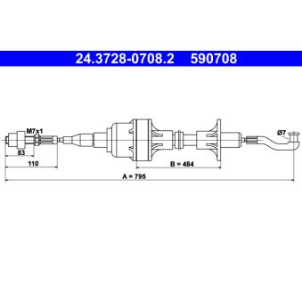 Tirette à câble, commande d'embrayage ATE 24.3728-0708.2