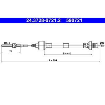Tirette à câble, commande d'embrayage ATE 24.3728-0721.2