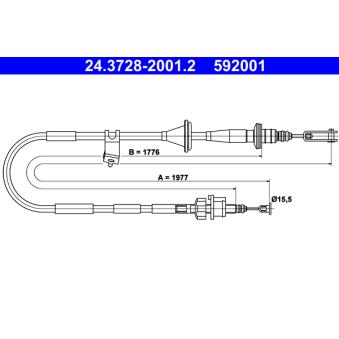 Tirette à câble, commande d'embrayage ATE 24.3728-2001.2 pour SUZUKI JIMNY 1.3 - 86cv
