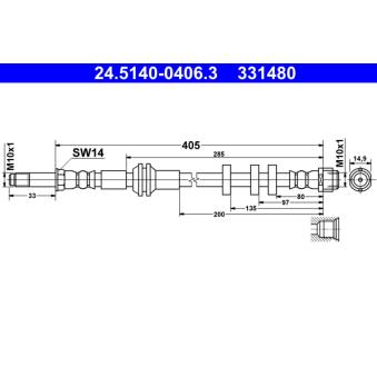 Flexible de frein ATE 24.5140-0406.3 pour AUDI A4 2.0 TDI quattro - 170cv
