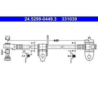 Flexible de frein ATE 24.5299-0449.3 pour FORD TRANSIT 2.4 TD - 75cv