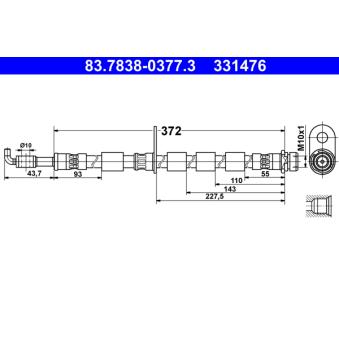 Flexible de frein ATE 83.7838-0377.3 pour BMW Série 3 1.4 - 90cv