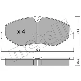 Jeu de 4 plaquettes de frein avant METELLI 22-1139-0 pour MERCEDES-BENZ VITO 119 CDI / BlueTEC 4x4 - 190cv