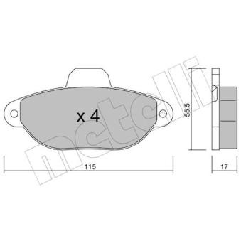Jeu de 4 plaquettes de frein avant METELLI 22-0159-1 pour FIAT PANDA 1.2 Natural Power - 60cv