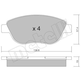 Jeu de 4 plaquettes de frein avant METELLI 22-0322-1 pour FORD TRANSIT 2.0 HDi - 110cv