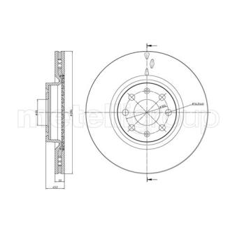 Jeu de 2 disques de frein avant METELLI 23-0859C pour FIAT GRANDE PUNTO 1.4 T-Jet - 120cv