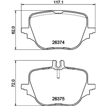 Jeu de 4 plaquettes de frein arrière HELLA 8DB 355 041-021 pour MERCEDES-BENZ CLASSE E E 450 4-matic - 381cv