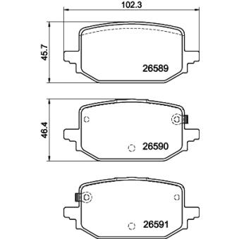 Jeu de 4 plaquettes de frein arrière HELLA 8DB 355 045-961 pour LADA NADESCHDA E-Tech EV40 - 131cv